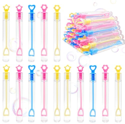Mini Blasenstäbe Set, 48 Stück Seifenblasen Hochzeit Set mit Herzgriff, Seifenblasenstab, Seifenblasen Stäbe Klein für Kinde, Seifenblasen Stäbe vorgefüllt für Hochzeit Kindergeburtstag Gastgeschenk