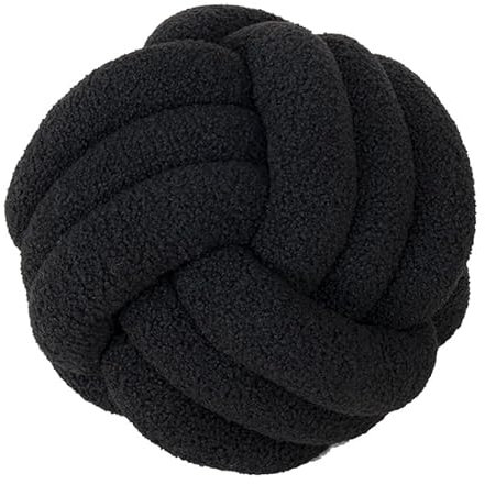 Qingjaen Knotenkissen Rundes Kugelkissen, Lammwolle Knoten Ball Kissen Heimdekoration Kissen Handarbeit geknotetes Wurfkissen für Couch Bett Auto Büro (schwarz, 22×22 cm,1 Stück)