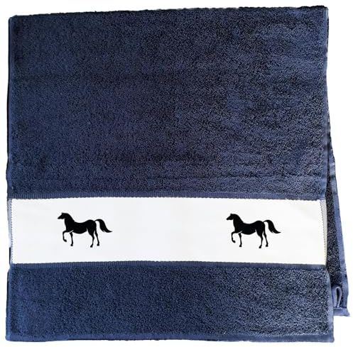 Huuraa Handtuch Pferd Silhouette Geschenk | 50x100cm French Navy Baumwolle Handtuch Geschenkidee Blaues Gästehandtuch mit Motiv Gästetuch Weich und Saugstark