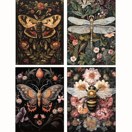 XXXCHENGJIA 4 Pack Animal Paint by Number for Adults Beginners, Butterflies Adult Paint by Numbers Kits on Canvas, DIY Bees Acrylic Oil Painting Kits - Drawing Paintwork for Home Decor 12 x 16 Inch