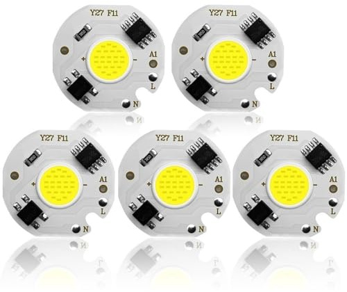 YSJX lighting, Paquete de 5, DIY Y27 COB Spotlight LED Chips Lámpara AC220V LED Smart IC Downlight Luz de inundación(Warm White,5w)