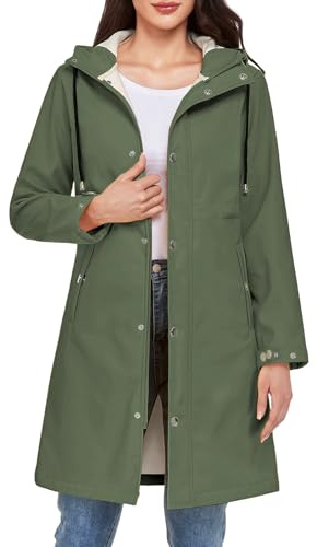Tuopuda Chaquetas Larga Mujer con Capucha Abrigo Polar Ligero Primavera Otoño Parka Repelente al agua con Cremallera y Bolsillos