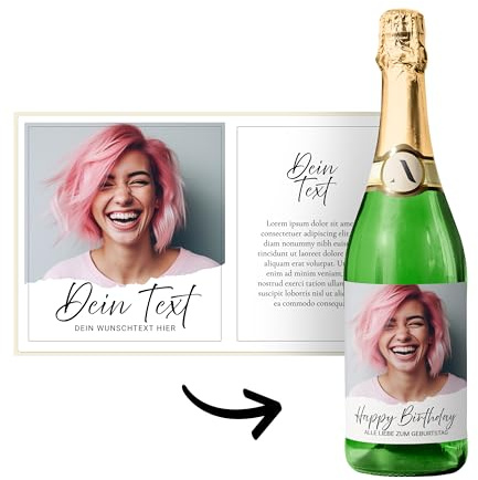 Flaschenetiketten Geburtstag selbst gestalten – Set mit 2 Stickern (Vorder- & Rückseite) – personalisierbar mit Foto & Text – für Wein/Sekt – wasserfest – DIY Geschenk (Torn Paper weiß)