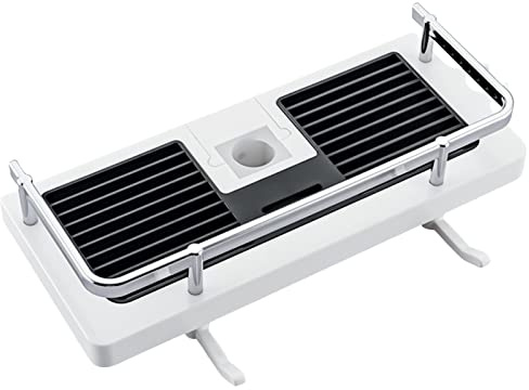 Mensola portaoggetti per Doccia Senza Foratura, Forma Rotonda Bianca, Asta Doccia Minimalista, Organizer per Bagno