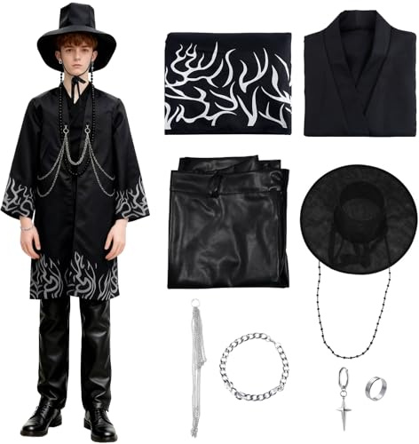 Kitimi Saja Costume de Jinu pour garçon et adolescent, costume de démon d'anime Pop noir avec chaînes de chapeau, bijoux pour cosplay, carnaval, fête de Noël, déguisement de scène