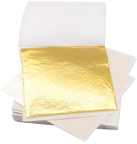 AJUNLKVDR Blattgold,Blattgold Zum Basteln,Gold Papier für Goldfolie,Leaf Anlegemilch Blattmetall,Goldenes Goldpapier Acrylmalerei,Bastel Goldblätter,Goldblattblätter DIY (8.5 * 8cm) (400Blatt Gold)