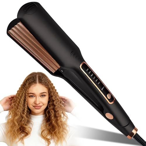 Hair Crimpers for Women, AVCXEC Professional Crimping Iron with 6 Heat Setting, Heats Up in 30 Second, Ceramic Coated Crimpers Hair with LED Light, Crimping Tool Hair for Fluffy Corn