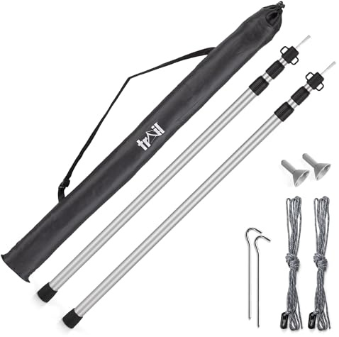 Trail Telescopic King Pole Set, Adjustable 90cm–230cm, 2 Pack | Awning & Canopy Poles, Lightweight 6061 Aluminium, Telescopic Twist-Lock Design, Pegs, Guy-Lines & Carry Bag Included