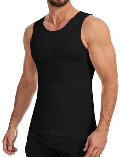 Eayouko Sleeveless Compression Shirt Men Slimming Body Shaper Vest Mens Compression Tank Top Undershirt Shapewear Tummy Control Black