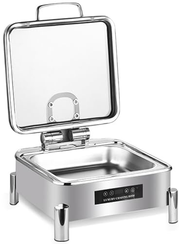 Electric Buffet Server Set, Chafing Dish with Glass Lid, Adjustable Temperature Food Warmer for Parties, Catering, Weddings - Round Design, Easy to Use