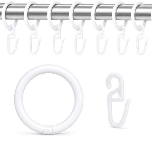 Gardinenhaken für Ringe, 100pcs Gardinenringe & Haken, 32mm Weiß Kunststoff, Abnehmbar Gardinenringe mit Haken, Vorhangringe in C-Form für Fenster Tür Duschvorhänge und Karte