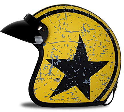 Woljay 3/4 Offener Sturzhelm, Helmet Motorrad-Helm Jet-Helm Scooter-Helm Halbhelme Motorrad Helm Flat mit Rebellen Star Graphic Schwarz Gelb (L)