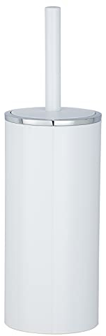 WENKO WC-Garnitur Inca, geschlossener Toilettenbürstenhalter aus hochwertigem Kunststoff inkl. WC-Bürste aus Silikon mit auswechselbarem, schwarzem Bürstenkopf, Weiß mit Chrom, Ø 10,5 x 34 cm