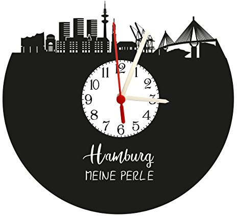 bigcopy e.K. Wanduhr Hamburg Skyline mit Ziffernblatt, hochwertige Acryluhr mit Quarzwerk