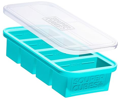 Souper Cubes 1 Cup Silicone Freezer Mould For Food with Lid – Aqua - 1-Pack | 100% Platinum-Cured Silicone Freezer Trays For Batch Cooking & Storing Soup Cubes, Sauce, Rice & More, Oven & Microwave Safe