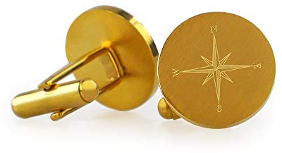 Gravado runde Manschettenknöpfe aus Gold-Edelstahl 18K mit Kompass Gravur, Anzug Accessoire, Inklusive Geschenkbox, Herren Schmuck