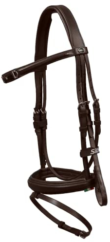 Horses, Bridon pour Monte Anglaise, Modèle Snaffle, en Cuir Souple de Haute Qualité, Muserolle et Têtière Rembourrées, Marron Full