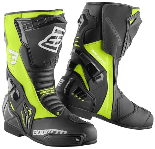 Bogotto Assen Motorradstiefel, schwarz/neon-gelb, 42