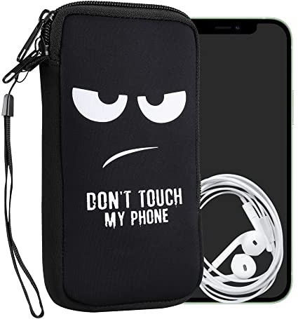 kwmobile Handytasche für Smartphones L - 6,5 - Neopren Handy Tasche Hülle Cover Case Schutzhülle - Don't Touch My Phone Weiß Schwarz - 16,5 x 8,9 cm Innenmaße