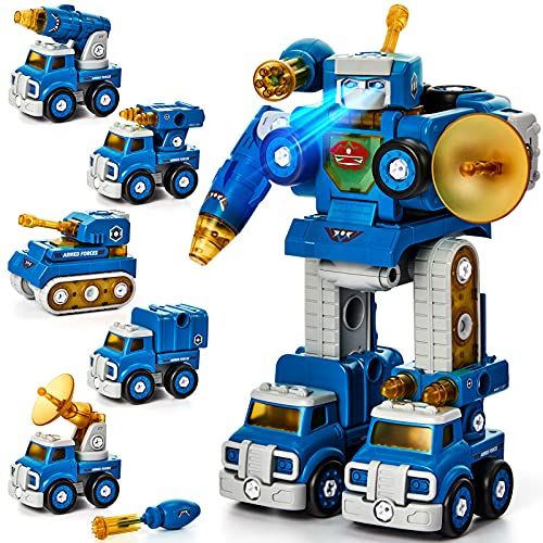 hahaland Giochi per Bambini 5 anni Maschio - 5 in 1 Camion Giocattoli da Costruzione Smontabile Robot Creativi STEM Veicoli Regali Educativi