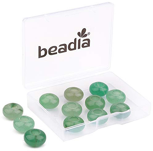 BEADIA Natural Green Aventurine Rondelle Stone with Large Hole (5.5mm) Loose Semi Gemstone Beads for Jewelry Making 14mmx7.5mm 12pcs