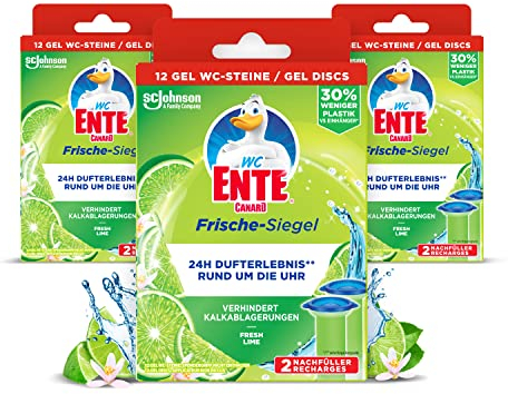 WC-Ente Frische-Siegel Nachfüller, körbchenloser WC-Reiniger, WC Duft, Lime, 3 x 2 Nachfüller (6 Stück)