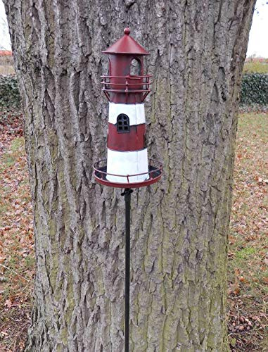 Leuchtturm am Gartenstab Gartenstecker Windlicht Eisen rot-weiß lackiert 135 cm