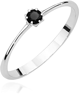 MARKO Weißgold Damen Gold Verlobungsring mit schwarzem Diamanten 0.12Ct in Blumenform Fassung, 14 Karat Gold (585) | Goldring inklusive Box | Goldring für Frau (Schwarzer Diamant, 54 (17.2))