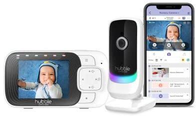 Hubble Nursery Pal Essentials 2.8 inch Video Baby Monitor, HubbleClub App Connected, with Room Temperature Sensor, Private Secure Wi-Fi Connection, Digital Zoom, Soothing Nature Sounds - White