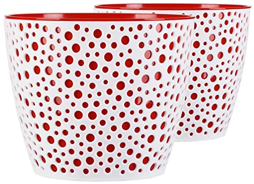 Tymar Blumentopf, 2er-Pack, Übertopf aus Kunststoff, Moderne, Runde Form, Pflanztopf für Innen,Pflanzgefäß, Pflanzkübel, 6 Größen, 5 Farben, VE01 (ø 17cm, Rot)