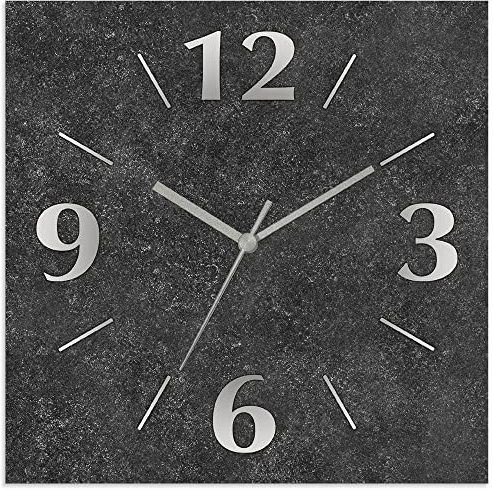 ARTLAND Wanddeko Wanduhr ohne Tickgeräusche Alu Quarzuhr 30x30 cm Quadratisch Lautlos analoge Quarzuhr, 4 Ziffern 30x30 cm Granitoptik Gesteinoptik Anthrazit J4XM