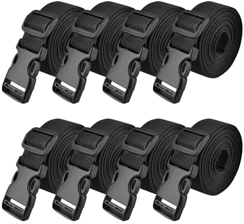 TRIWONDER Svart nylonrem med justerbara spännen 25 mm packremmar 8 stycken (1 m, svart – 25 mm)