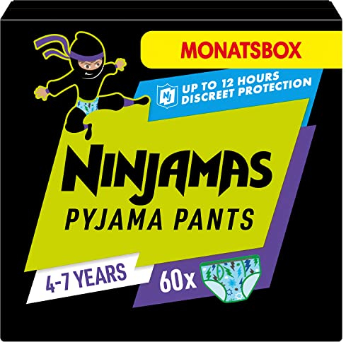 Ninjamas Pyjama Pants Raumschiff, 60 absorbierende Nachthöschen, 7 Jahre, 17kg-30kg, Auslaufschutz für die ganze Nacht