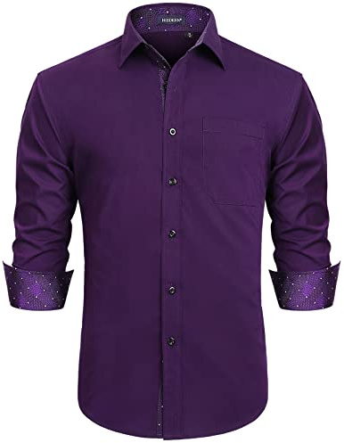 HISDERN - Camicia da uomo formale, per il tempo libero, a maniche lunghe, in cotone, classica, vestibilità regolare