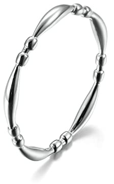Ayoiow Anillo de caballero de acero inoxidable, anillo de compromiso de plata para mujer, anillo superponible con bandas sólidas con cuentas de moda