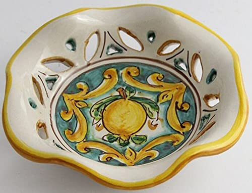 Ciotola in ceramica siciliana giallo e verde di santo stefano di camastra decorata a mano Limoni Art 23