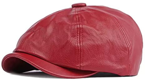 Retro Achteck Kappe Kunstleder Newsboy Cap Damen Ballonmütze Barett Cap Herren Bakerboy Schirmmützen (Rot)