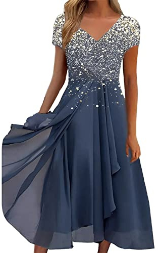 Damen Kleider Spitzenkleid Chiffon Cocktailkleid Festliches Ballkleid Brautjungfernkleider Für Hochzeit Midi Abendkleider