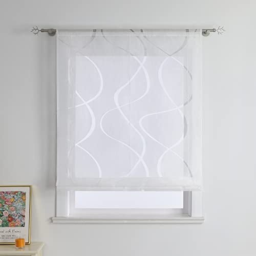 Joyswahl Voile Raffrollo mit Ausbrenner Wellenmuster »Yuna« Bändchenrollo mit Tunnelzug Schals Fenster Unifarbige Vorhänge BxH 100x140cm Weiß 1 Stück