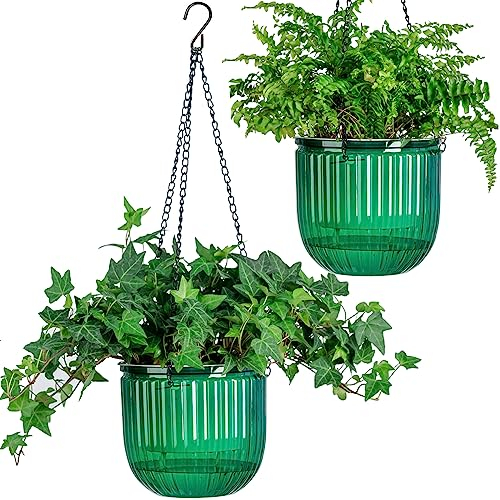 Josteve 6.5 Inch 2 Pcs Self Watering Hanging Planter Indoor Plant Pots with Drainage Holes, Outdoor Hanging Planters Flower Pot Basket, Visible Water Level, Plant Hanger Home Decor, Gardening