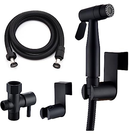 Matte Black Senhozi Toilet Bidet Sprayer, Sprayer Attachment with Stainless Steel Hose for Personal Hygiene, Handheld Toilet Sprayer for Baby Cloth Diaper and Bathroom Spray for Pet Shower Baby Shower