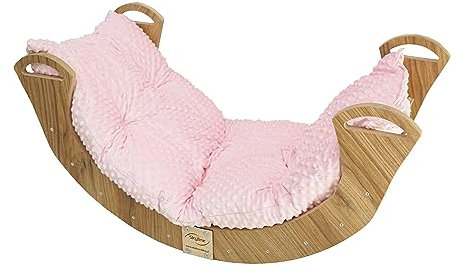 Skyline Balancelles Bascule Enfant Montessori Bebe 1 an Escalade Arche en Bois Mur descalade meble Arc à Grimper Bascule d'équilibre Portique d'escalade avec Coussin M Imitation chêne/Rose
