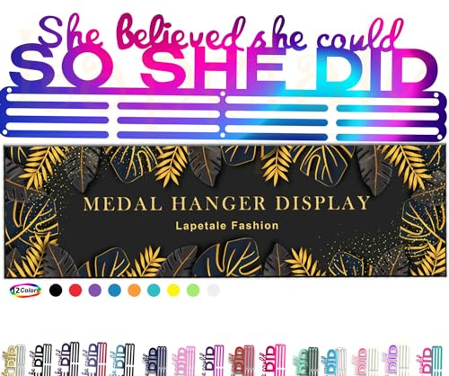 Lapetale Fashion Medal Hanger Holder Display Wall Rack Frame Shelf-Medal Hanger Awards Ribbon Cheer,Gymnastics,Soccer,Softball Holder Display Custom Rack for 60 Medals Easy to Install