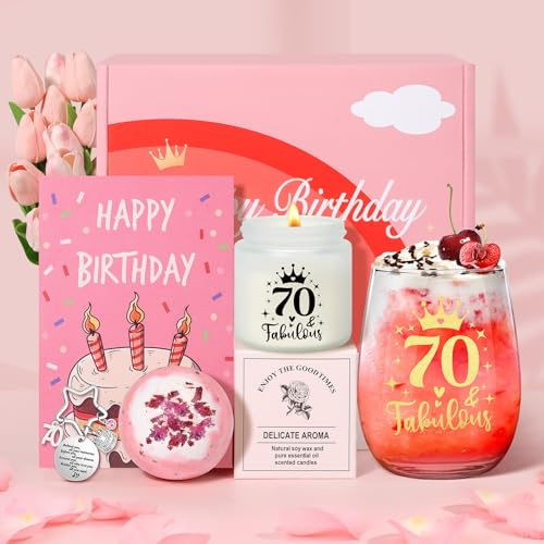 Tecanne Coffret cadeau d'anniversaire 70 ans pour femme – Verre à vin personnalisé – Coffret cadeau pour départ à la retraite – Pour maman, grand-mère, sœur, meilleures amies