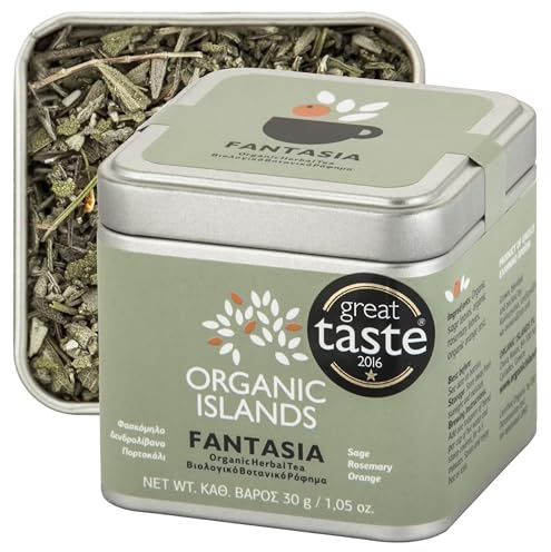 Tisane sfuse - Te deteinato senza zucchero Fantasia - Miscela naturale di scorza d'arancia, salvia e rosmarino - Te in foglie facile da preparare di Organic Islands | Miscela naturale di scorza d'arancia, salvia e rosmarino - Te in foglie facile da preparare