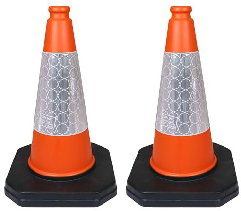 2 x 460mm 1-Piece High Traffic Cones for Street Safety - Strong and Durable Outdoor Cones with Very Low Centre of Gravity - U.K Made Safety Cones