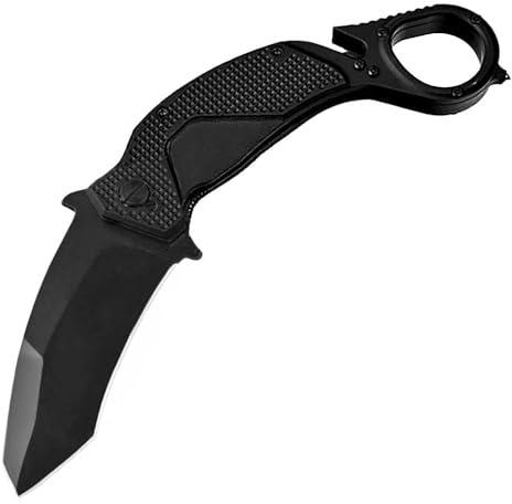 LIUS GROUP Couteau de Poche Pliant N690 Noir en Acier - Mini Outil Multifonction EDC pour Chasse, Camping et Extérieur avec Boucle