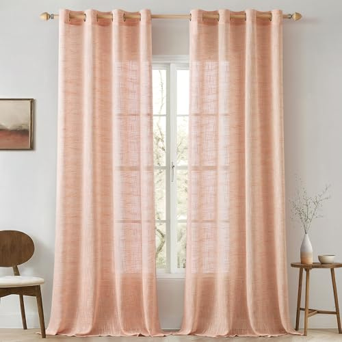 MIULEE Gardinen mit Ösen, Leinenoptik 140x245 cm Orange, 2er Set | Moderne Lichtdurchlässige Fensterschals für Wohnzimmer, Küche & Schlafzimmer, Durchscheinende Dekorative Schlaufenschal