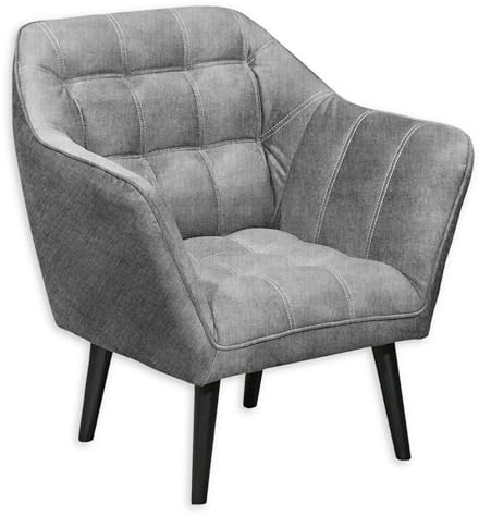 Stella Trading MAX Loungesessel mit Armlehnen, Grey - Bequemer Sessel gepolstert mit schwarzen Massivholz Füßen für Esszimmer & Wohnzimmer - 84 x 87 x 70 cm (B/H/T)