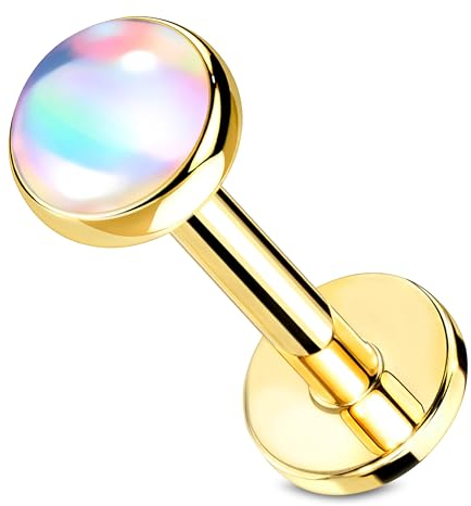 Stachelkleid Labret Piercing Opal Chirurgenstahl 316l 1,2mm Größe Ohrstecker Helix Tragus Nasenpiercing Universalpiercing Lippenpiercing Innengewinde Farben 6/ 8mm Lang Gold/Kristall, 6 mm